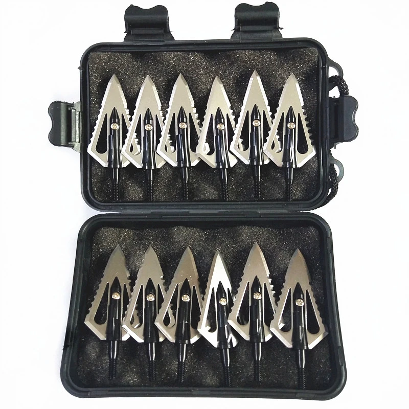 12pcs Hunting Stinger Broadheads 4 Blade 100grains 2 Sawtooth Blade For