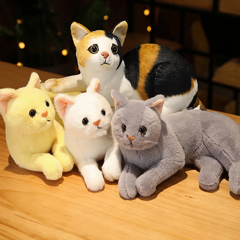 

INS Like Real Prone Cat Toy Plush Doll Stuffed Pure Colors Grey White Cushion Kitten Toy Little Pets Animal Kids Gift Plush Toy