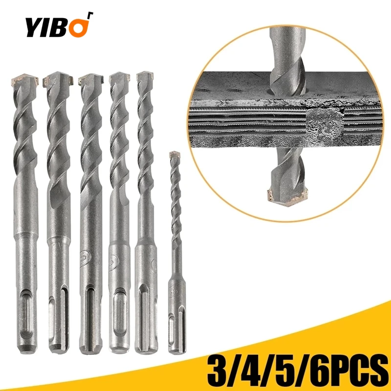 Electric Rotary Hammer Block Drill Masonry Wall Brick Concrete Drill Bits Set Cross Carbide Tipped 3/4/5/6 PCS SDS Plus Hole Saw 1pcs electric hammer masonry bit high quality concrete sds plus drill bit cross tips wall brick block drilling bits 160mm