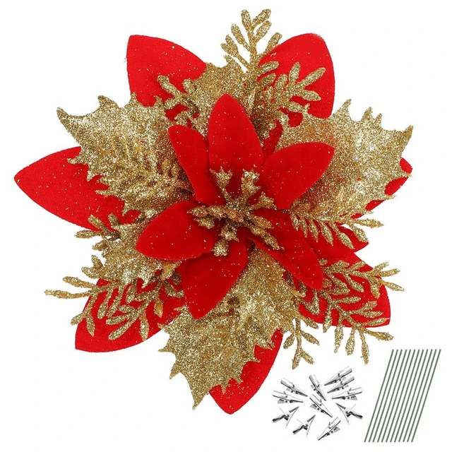 12PCS Christmas Flowers 10cm Beautiful Artificial Flower Xmas Tree  Accessories Christmas Decorations - AliExpress
