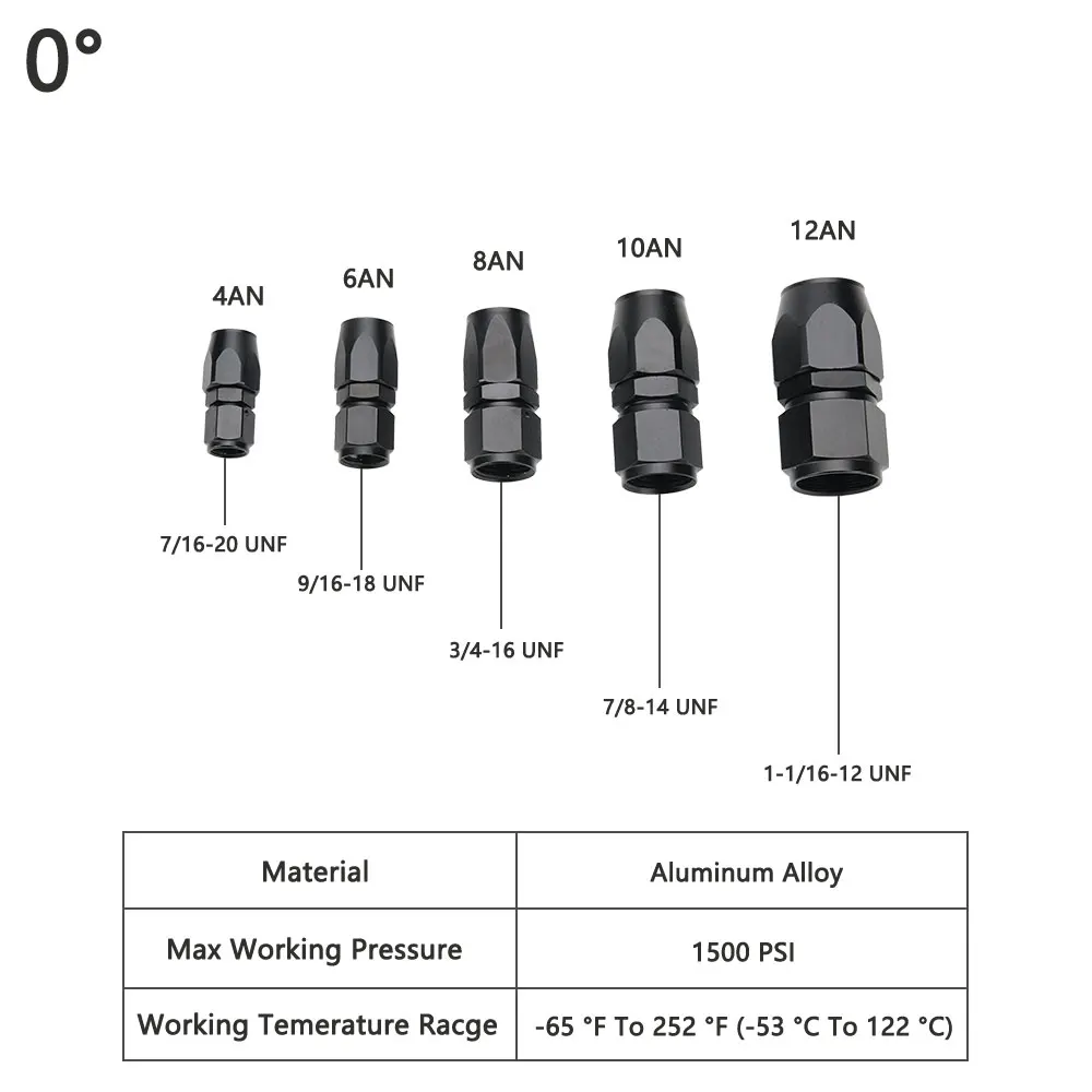Universal Hose End Swivel Fittings 4AN 6AN 8AN 10AN 12AN Straight 0 45 90 180 For CPE Oil Fuel Kits Hose Adaptors Degree