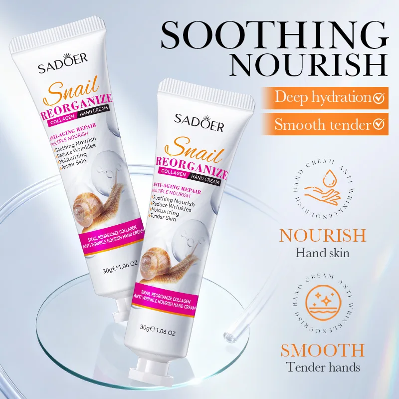 SADOER Snail Collagen Hand Cream Moisturizing Anti-aging Nourishing Anti Wrinkles Whitening Hands Skin Care Products