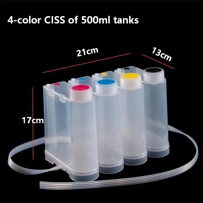 500ml 범용 4색 CISS 키트, 엡손, 브라더, 캐논, HP용 연속 잉크 공급 시스템(잉크 카트리지 포함), 액세서리 포함