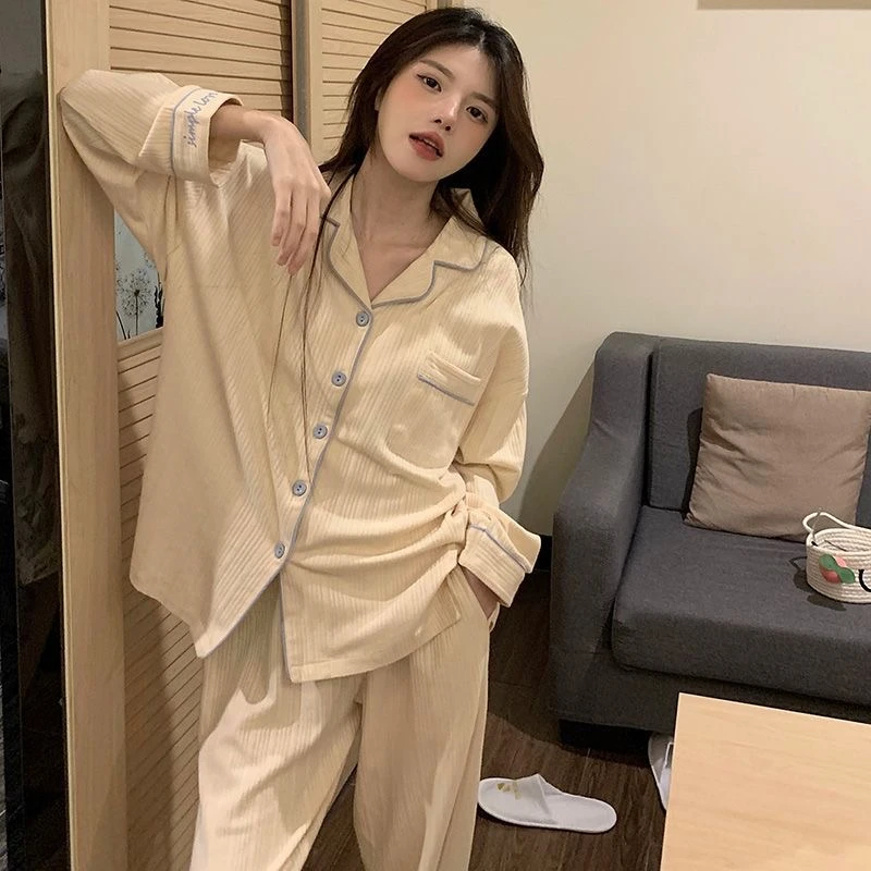 Winter Plaid Print Women's Pajamas Set Soft Casaul Cardigan Suit Ladies Long Sleeve Trousers Sleepwear Home Clothing Pijamas