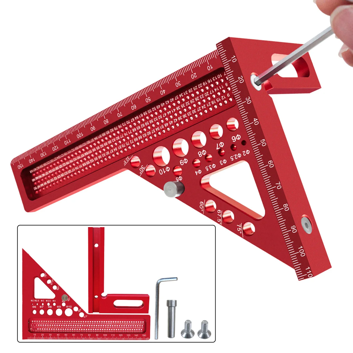 Verlängertes 3D-Mehrwinkel-Messlineal Holz bearbeitung Vierkant-Winkelmesser mit Pass stift, Aluminium-Gehrung striangler-Layout-Messwerk zeug – Detail 3