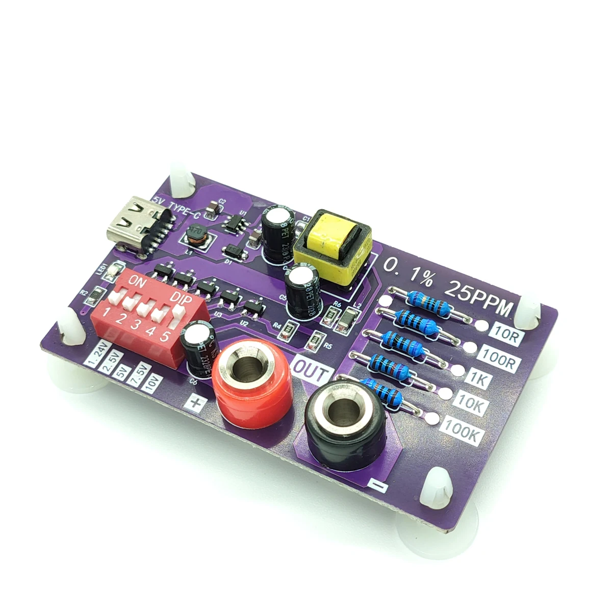 

Precision Voltage Reference Module with 5 Channels 1.24V/2.5V/7.5V/5V/10V&5 Levels 10R/100R/1K/10K/100K Resistors of Calibration