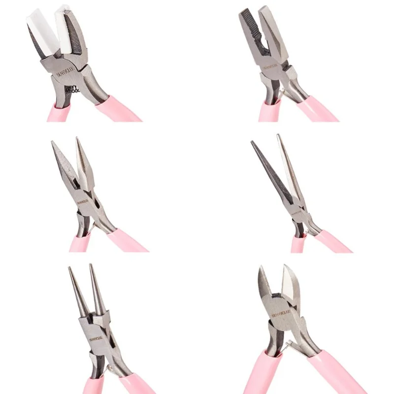 6pcs 45# Carbon Steel Jewelry Pliers Pink Anti-slip Handle Fixing Tools for DIY Jewelry Making Handmade Accessories Hand Tool