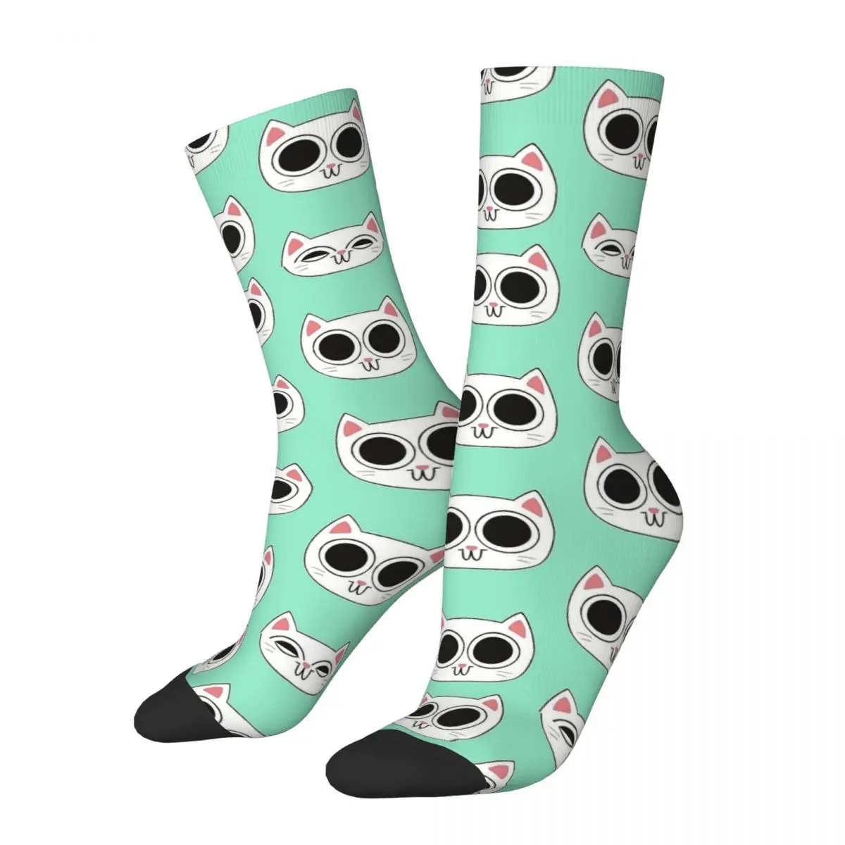 

Winter Warm Fashion Men's Women's White Cat Cute Kitty Socks Kitten Lovers Sweat Absorbing Football Socks