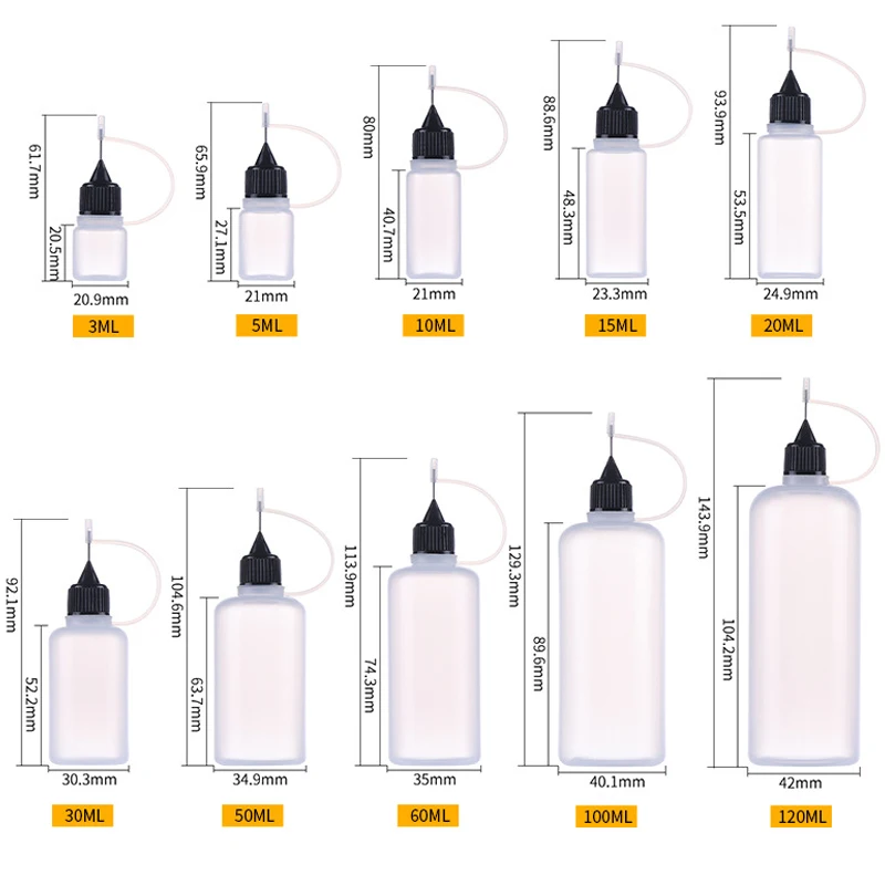 5PCS 3ml-120ml Plastic Squeezable Needle Bottles Eye Liquid Dropper Sample Drop Can Be Glue Ink Applicator Refillable Containers 4