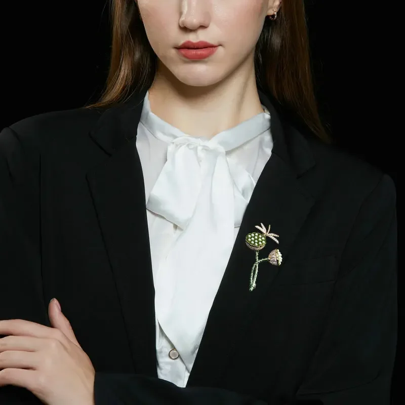 

Chinese Style Lotus Brooch Niche Personality Temperament Dragonfly Pearl Corsage Dress Coat Accessory Pin