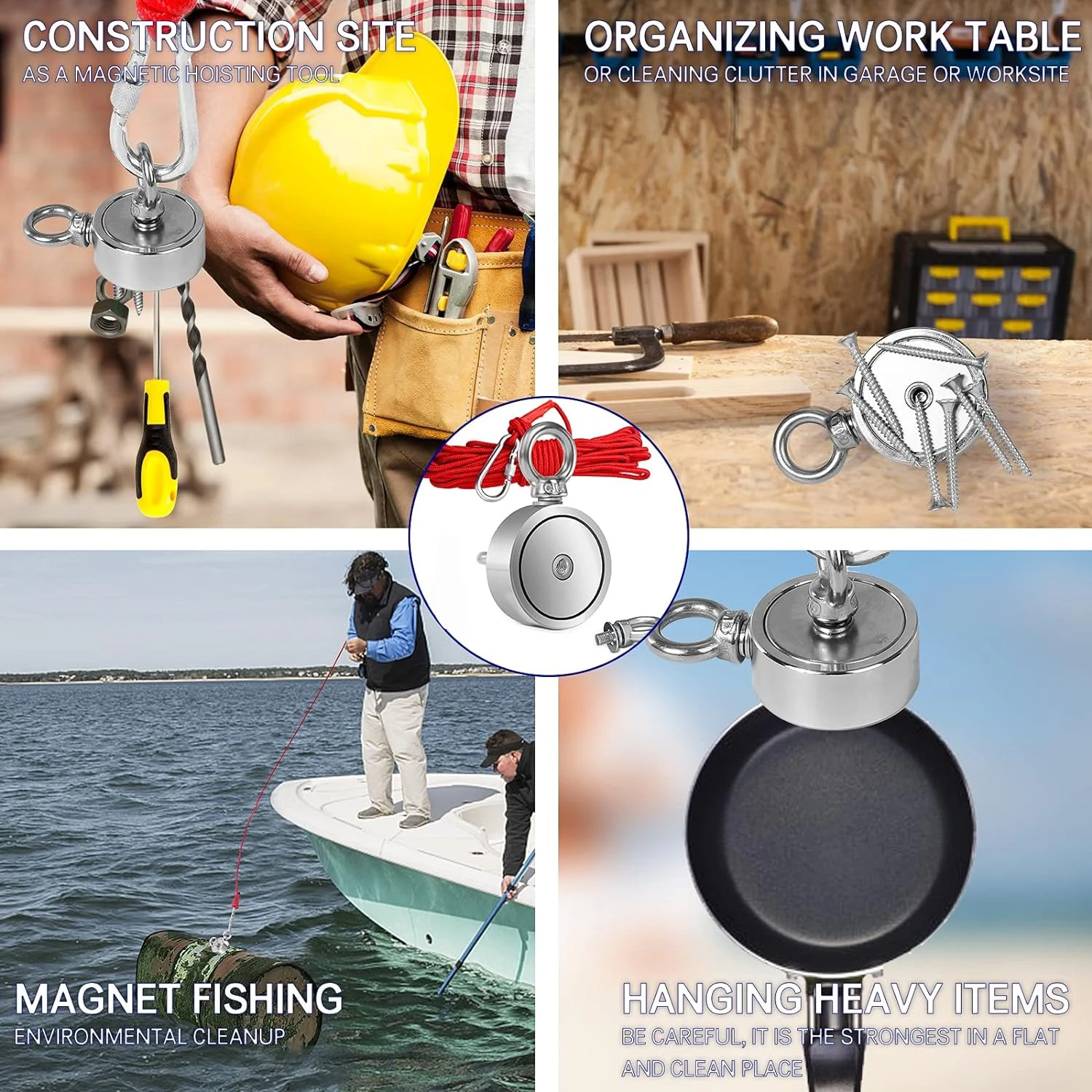 Description Picture 5 of itemHeavy-duty salvage magnet kit, double-sided 75mm + 10m rope strong neodymium magnets for river and ocean salvage
