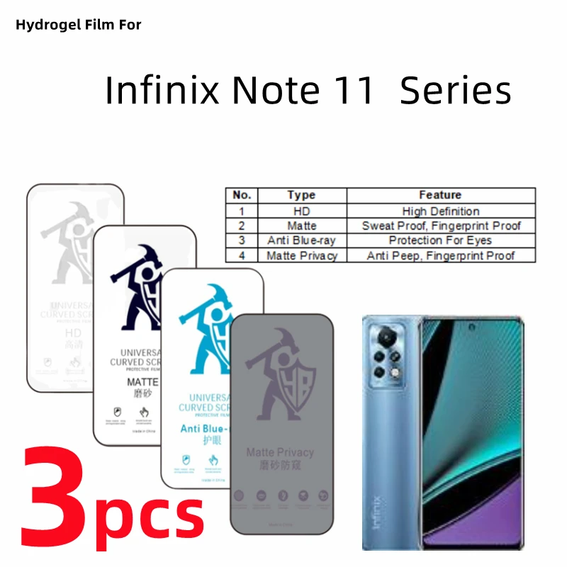 

3pcs HD Hydrogel Film For Infinix Note 11 Pro Matte Screen Protector For Infinix Note 11i 11s Eye Care Anti Spy Protective Film