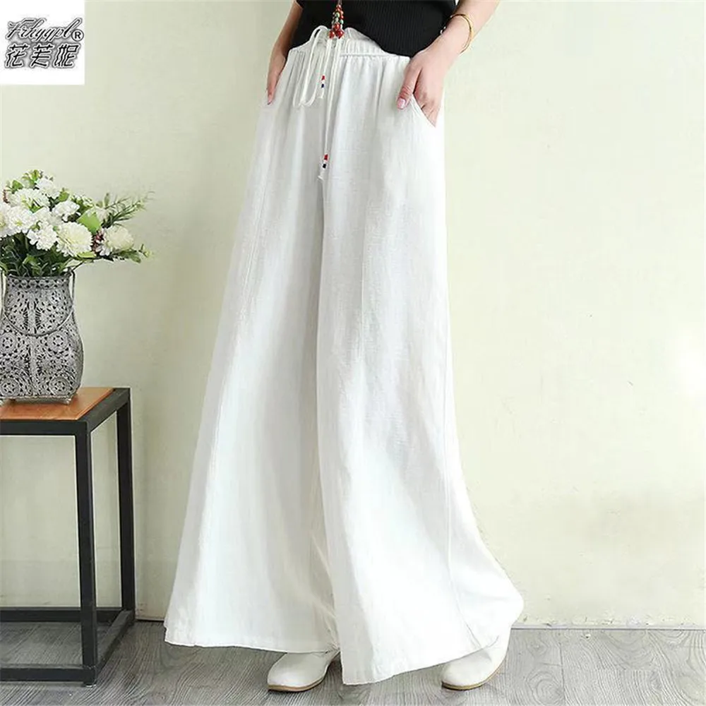 Vestidos De Fiestay2KLiterary Cotton Linen Wide Leg Pants With Drawstring Elastic Waist For Women'S Spring And Autumn Long P