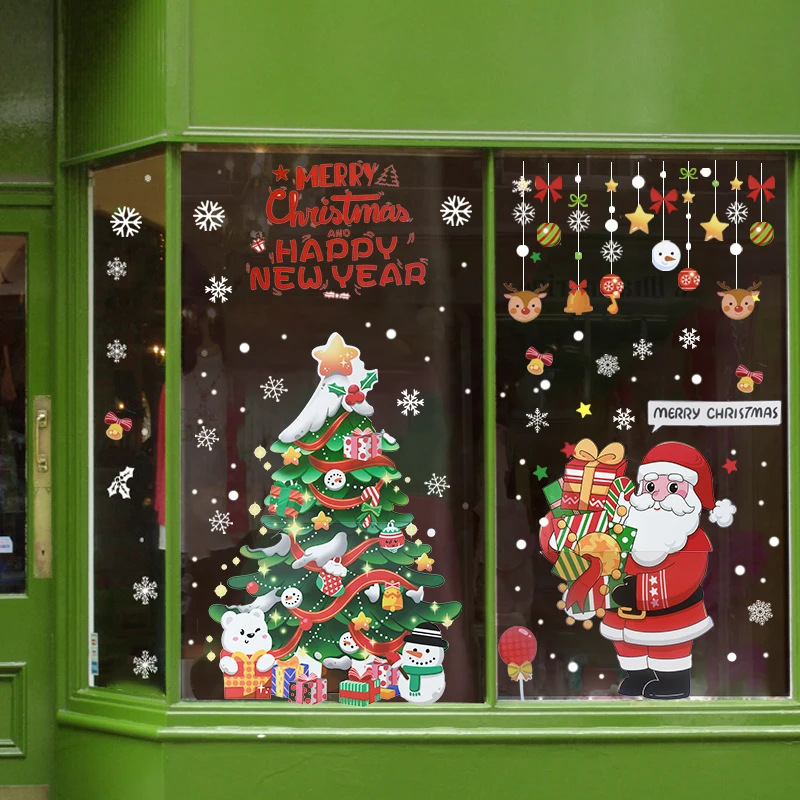 

Merry Christmas Sticker DIY Glass Window Wall Decals Stickers Santa Snowflake Murals New Year Christmas Home Decoration 2023