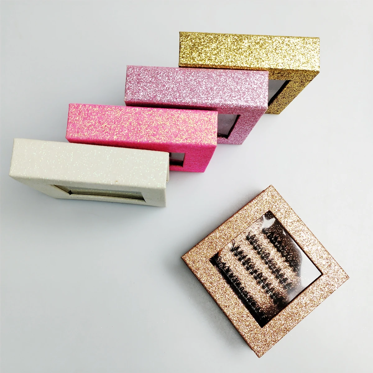 Wholesale DIY Cluster Lash Box Case With Diamond Handleaux Cils 25mm Lash Boxes Eyelash Packaging Box Magnetic Square Case Bulk 4
