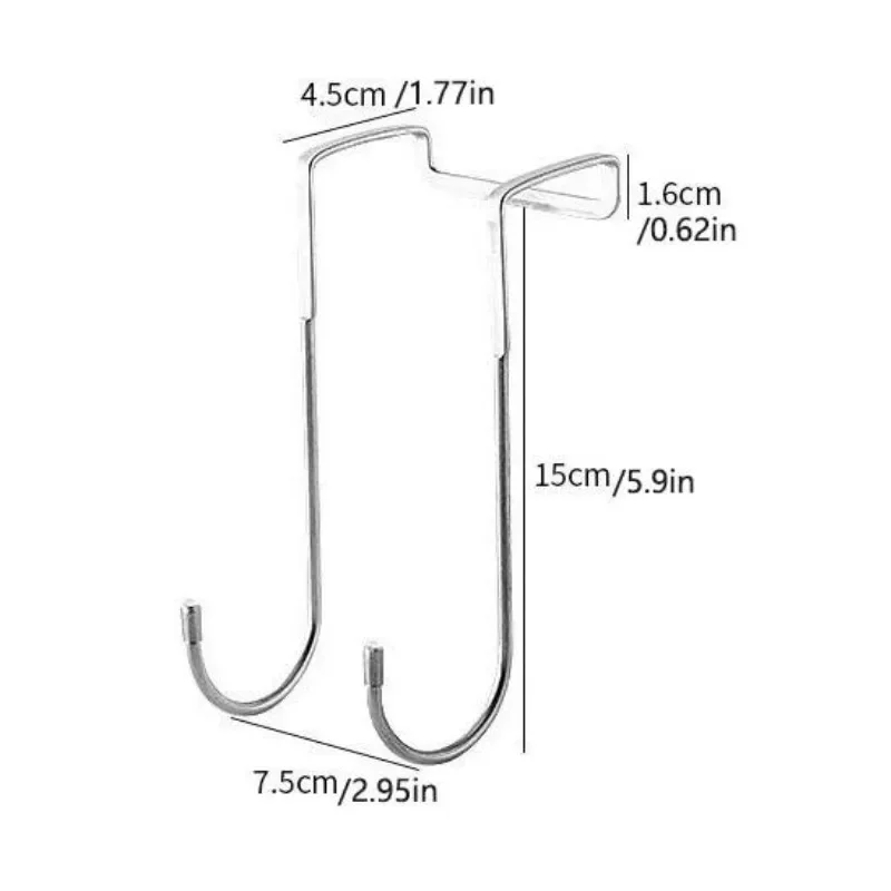 1PC Stainless Steel Double S-hook 304 No-punch Door Back Coat Hook Kitchen Bathroom Multi-function Cabinet Door Back S Hook