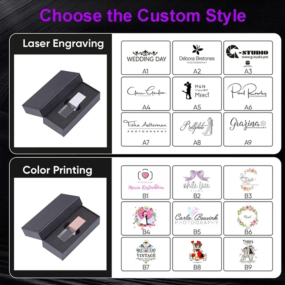 1개 무료 3D 프린트 로고 LED 조명 패션 크리스탈 USB 플래시 펜 드라이브 128GB 펜드라이브 64GB 펜드라이브 32GB 16GB 8GB 4GB