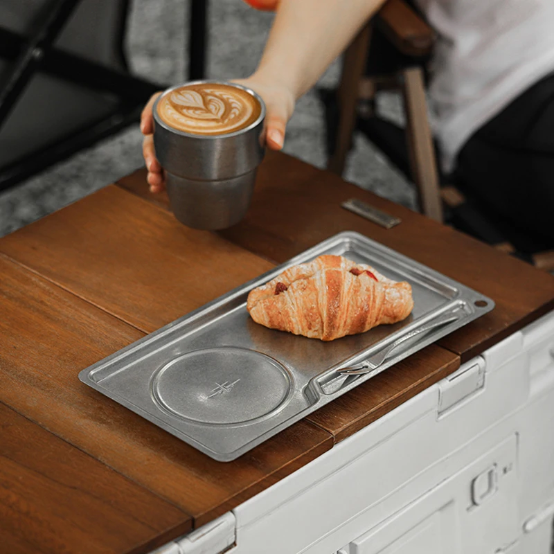 MHW-3BOMBER Stainless Steel Food Serving Tray Dinner Plate Coffee Bar Accessories Rectangular Kitchen Decorative Dessert Plates