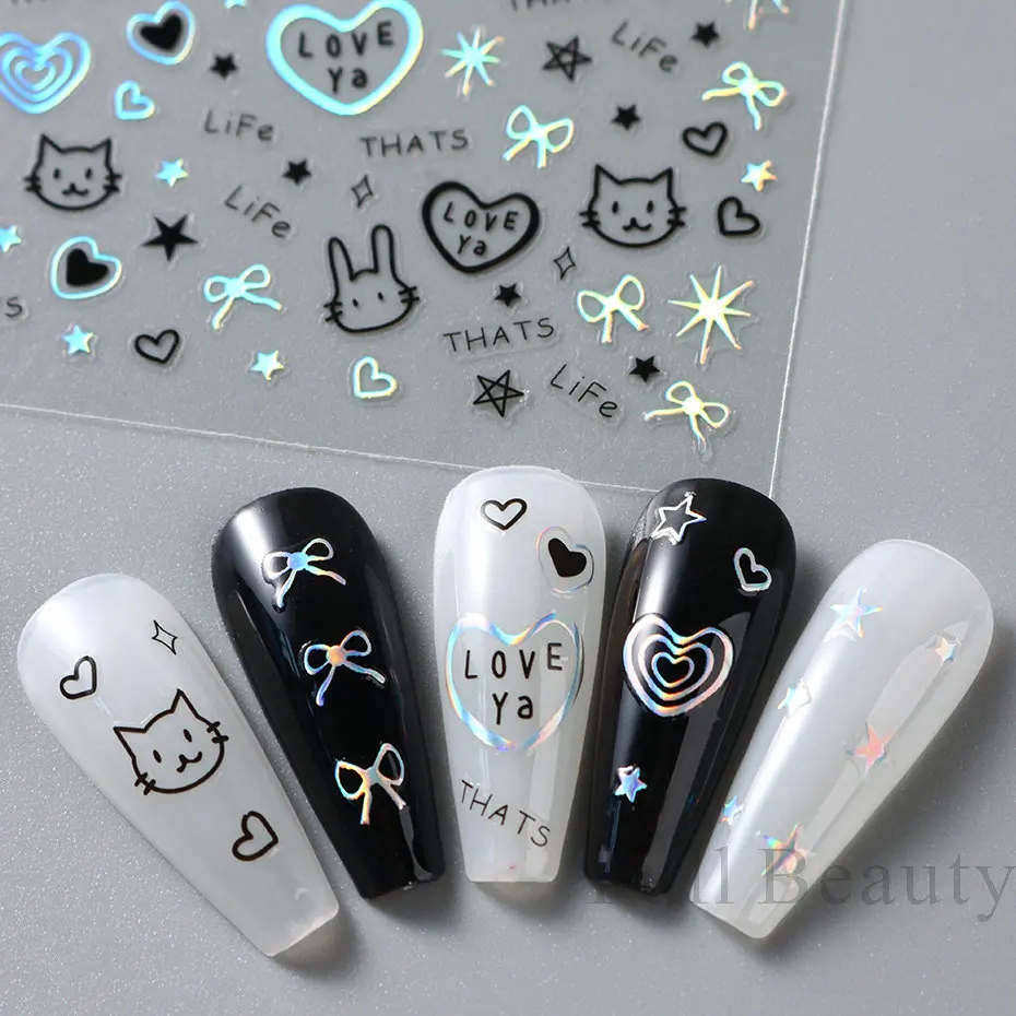 Nail Stickers Nail Art Decoration Nail Decals 3D Kawaii Cat Sliders For Nails Cartoon Anime Gel