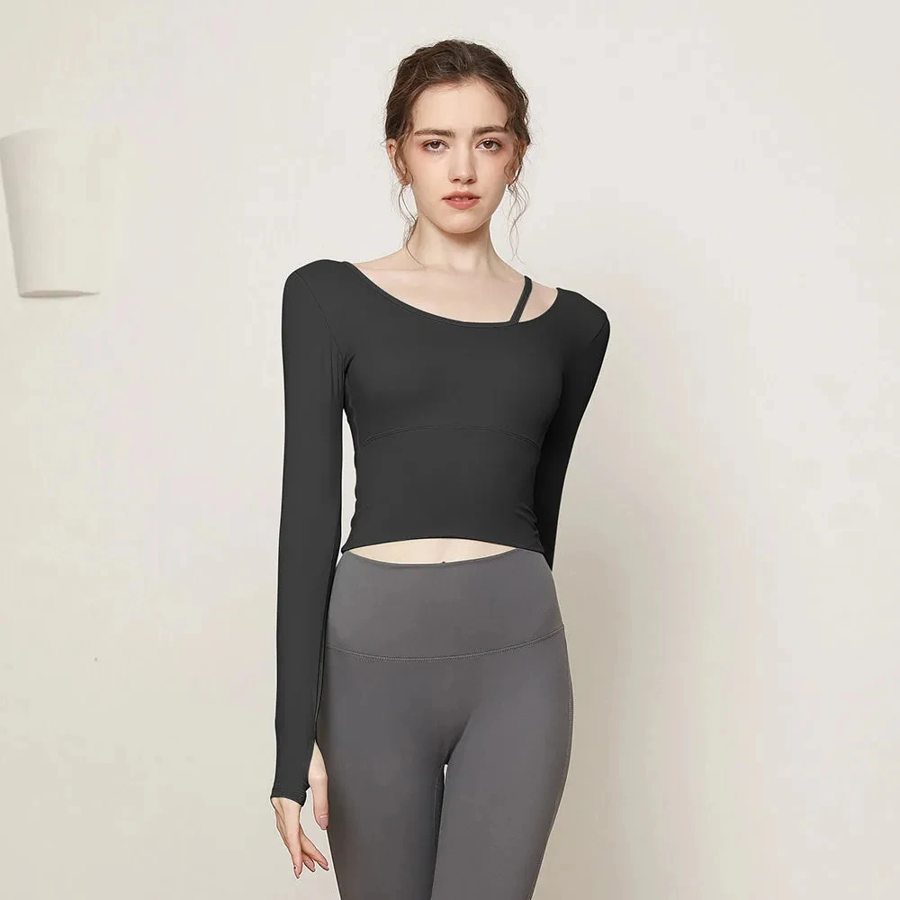

2023 With Chest Pad Yoga Wear Women's New Long Sleeve Exercise Top Professional Running Fitness Stretchy Top Drawstring