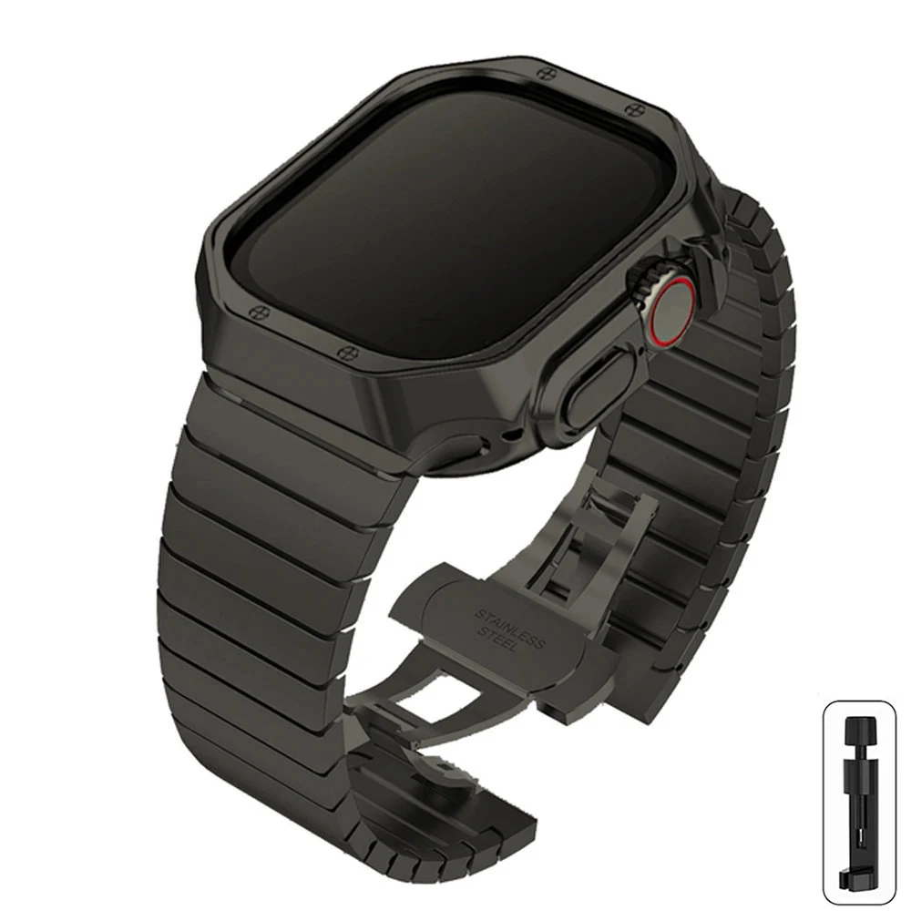 Premium Stainless Steel Watch Band with Protective TPU Armor Cover