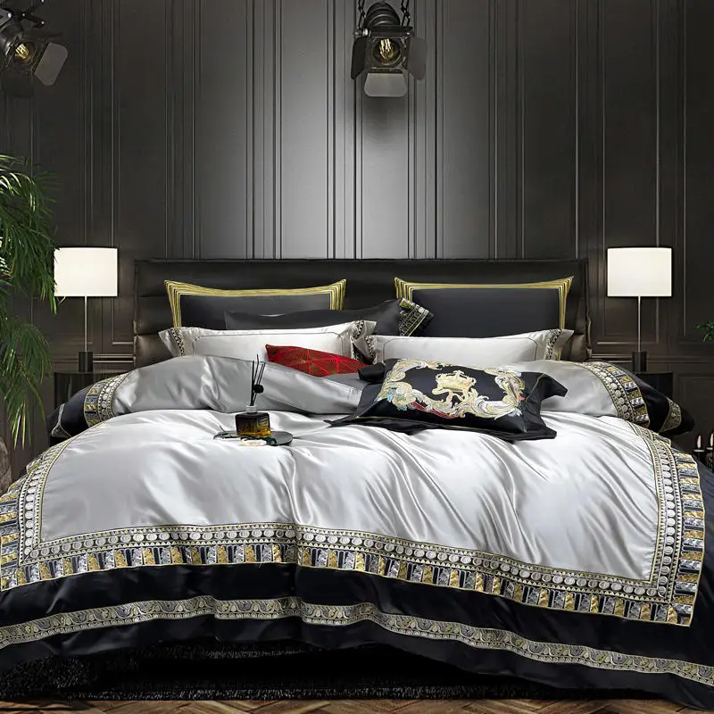 Waliicorners Egyptian Cotton Lion Gold Embroidered Luxury Satin Bedding Set Duvet Cover Set Vintage Silk Brocade Jacquard 53 S5de5ca7dd7a14bf582de9e2129cd6520P
