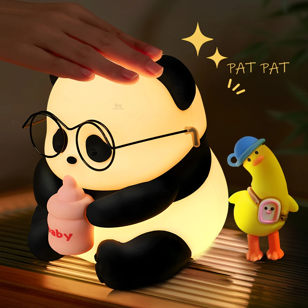 HUAHUA  Panda Light Silicone Lamp Beside Lamp Baby Night Light Cartoon Toy Children Bedroom Sleep Light LED Touch Gifts 2