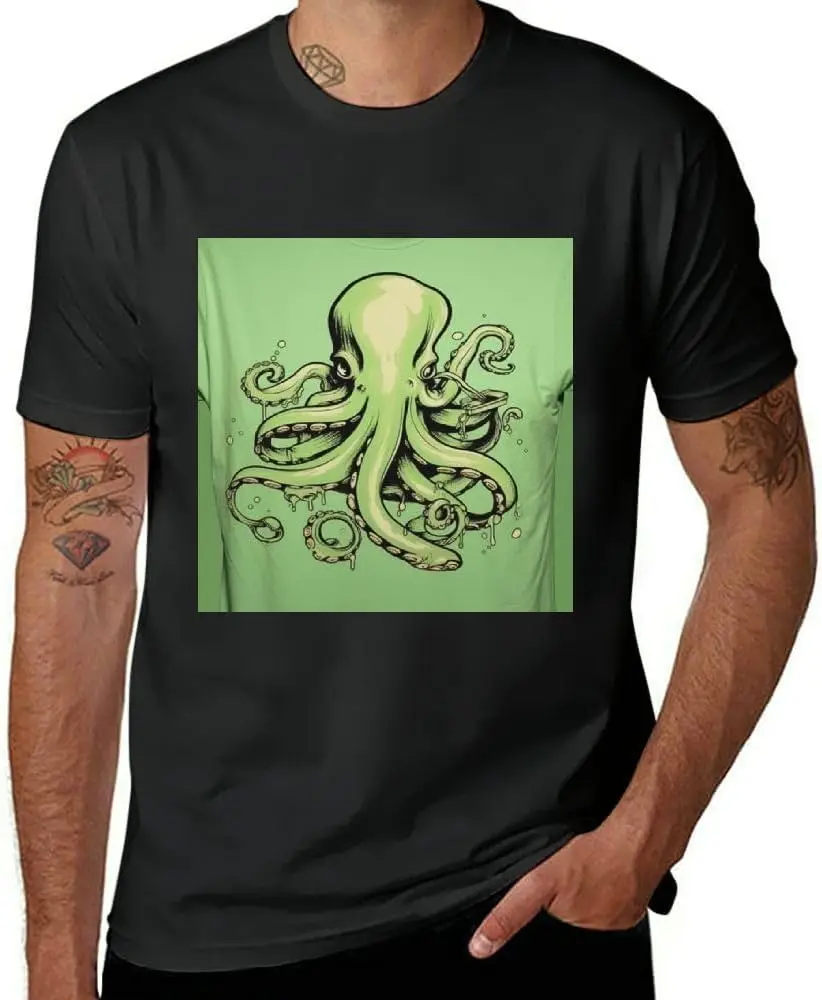 

Забавная графическая футболка Octopus Chef для мужчин, Черная
