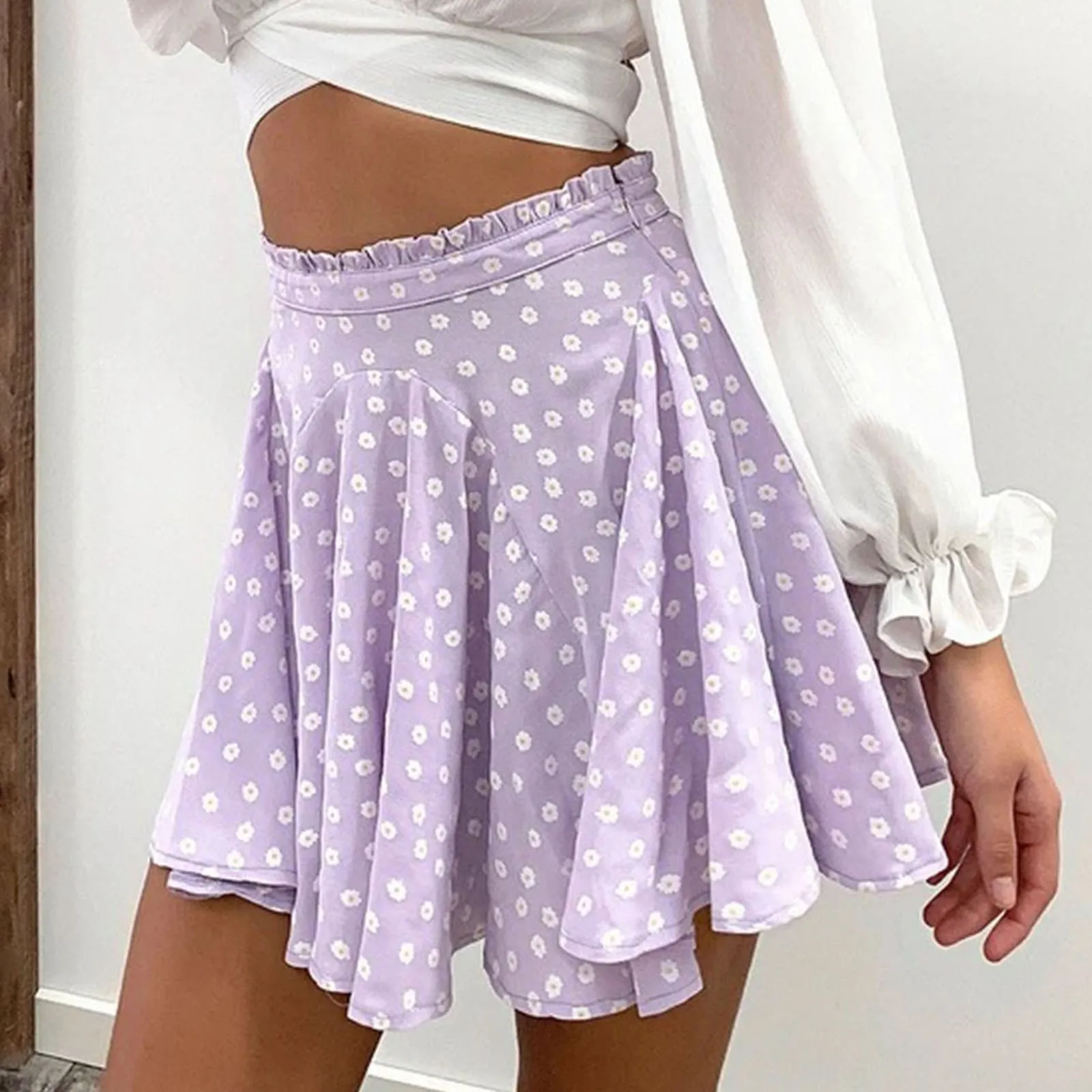 Beach Boho Floral Printed Skirts Women 2024 Pleated Ruffles A-Line Mini Skirt Female Fashion Sweet High Waist Skirts Streetwear