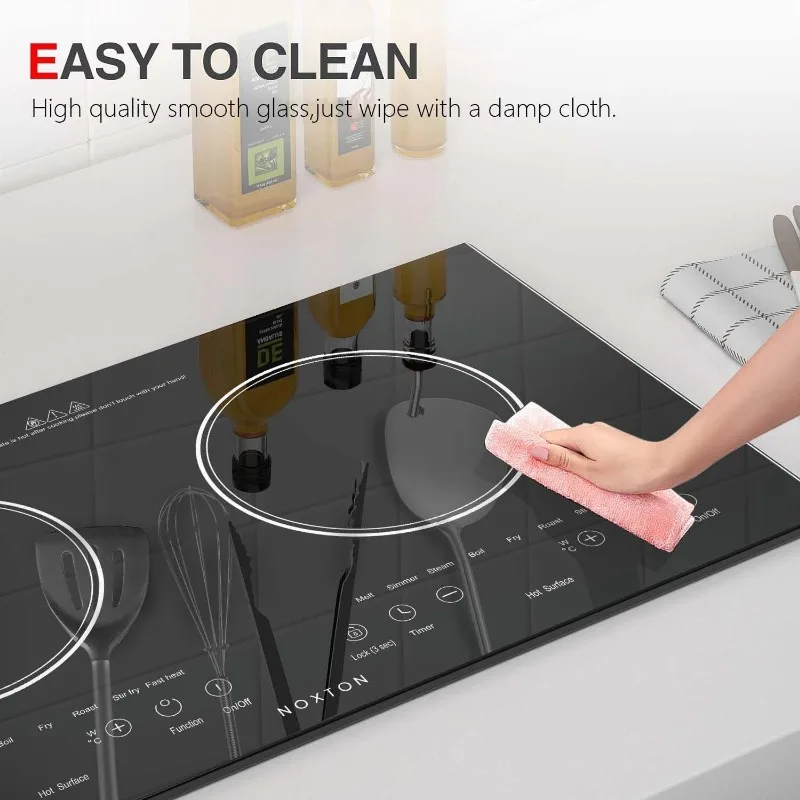 Burners Electric Cooktop Built-in & Countertop Stove Two Burner Ceramic Cooktop with Child Safety Lock Timer Touch SensorControl 5