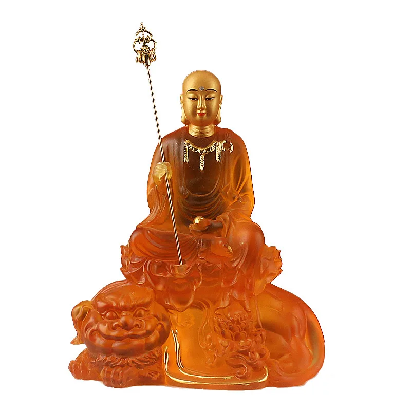 금 도금 절묘한 Ksitigarbha 불상, 수지 쓸기 악마 마스코트, 길조 홈 퍼팅 장식, 15cm