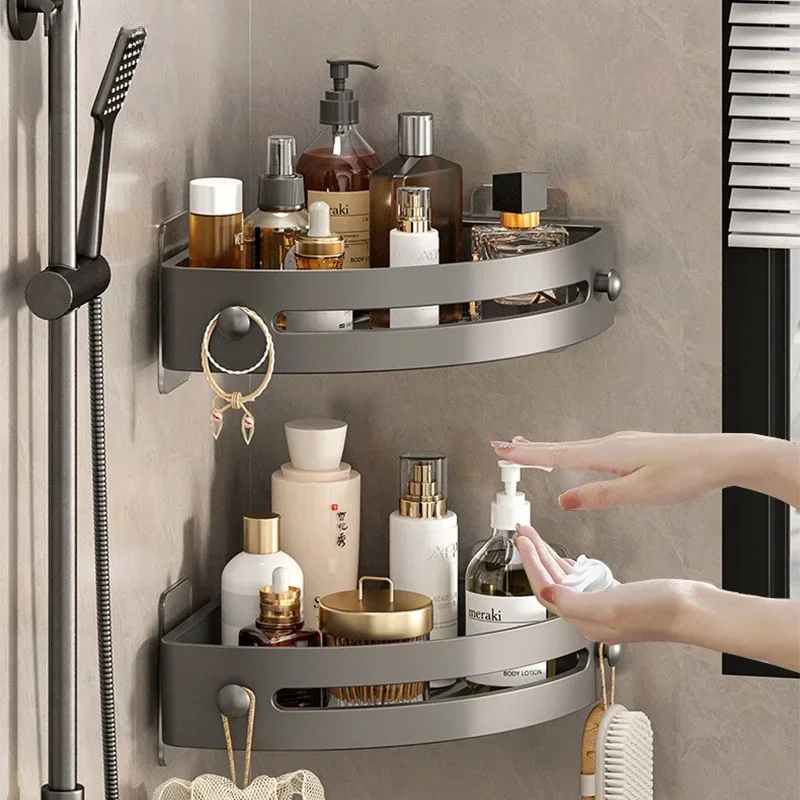 Three Layers Bathroom Nail-free Shelf Shower Corner Shelf Plastics Shampoo Shelf Shower Supply Storage Bathroom Accessories 2