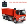 Toucan Metal 1/14 RC Hydraulic Dumper 8x8 Roll Off Dump Truck 3363 Rear Axle Steering Remote Control Tipper Light Sound System 1