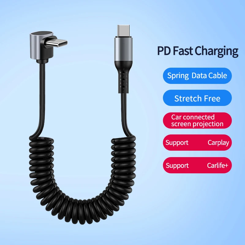 Fast Charging Coiled USB C Cable - Retractable Data and Charge Cord