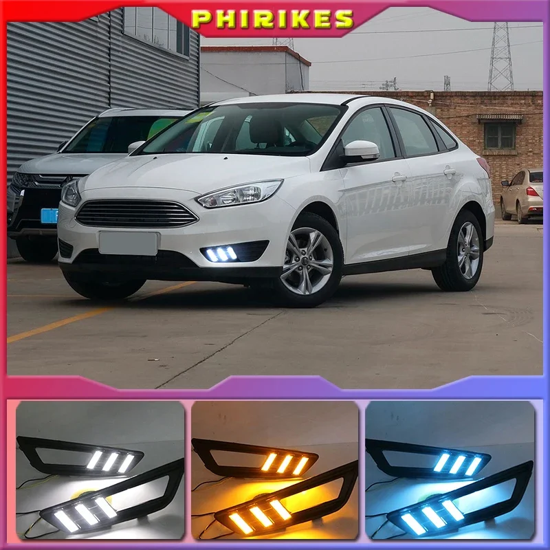 

2PCS LED Daytime Running Light For Ford Focus 3 MK3 2015 2016 2017 2018 Yellow Turn Signal Function Waterproof 12V Car DRL Lamp