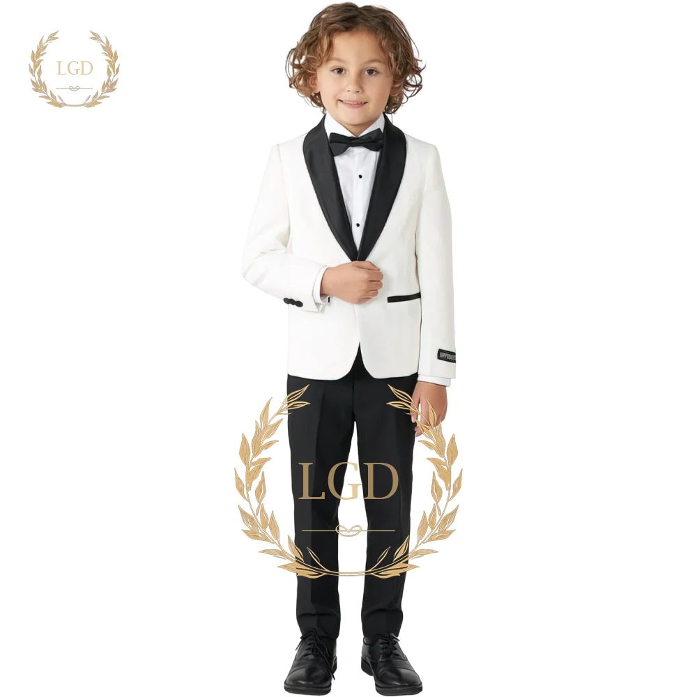 

Little boy suit 2-piece suit - elegant black green fruit collar suit design + black trousers, suitable for wedding parties