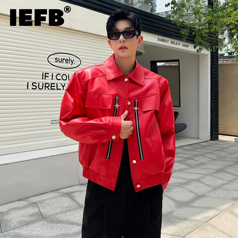 

IEFB PU Motorcycle Leather Jacket Trend Men's Handsome Streetwear Highend Korean Style Cardigan 2023 Tide Man Elgance Top 9C2132