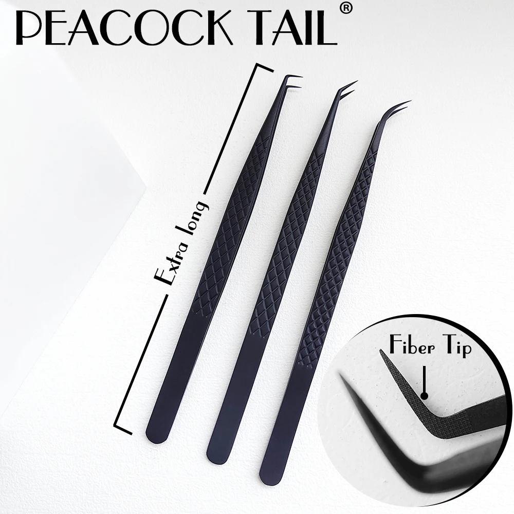Extra long tweezers Fiber Tip False Lash Tweezers For Eyelash Extensions Black tweezer perfect close tip