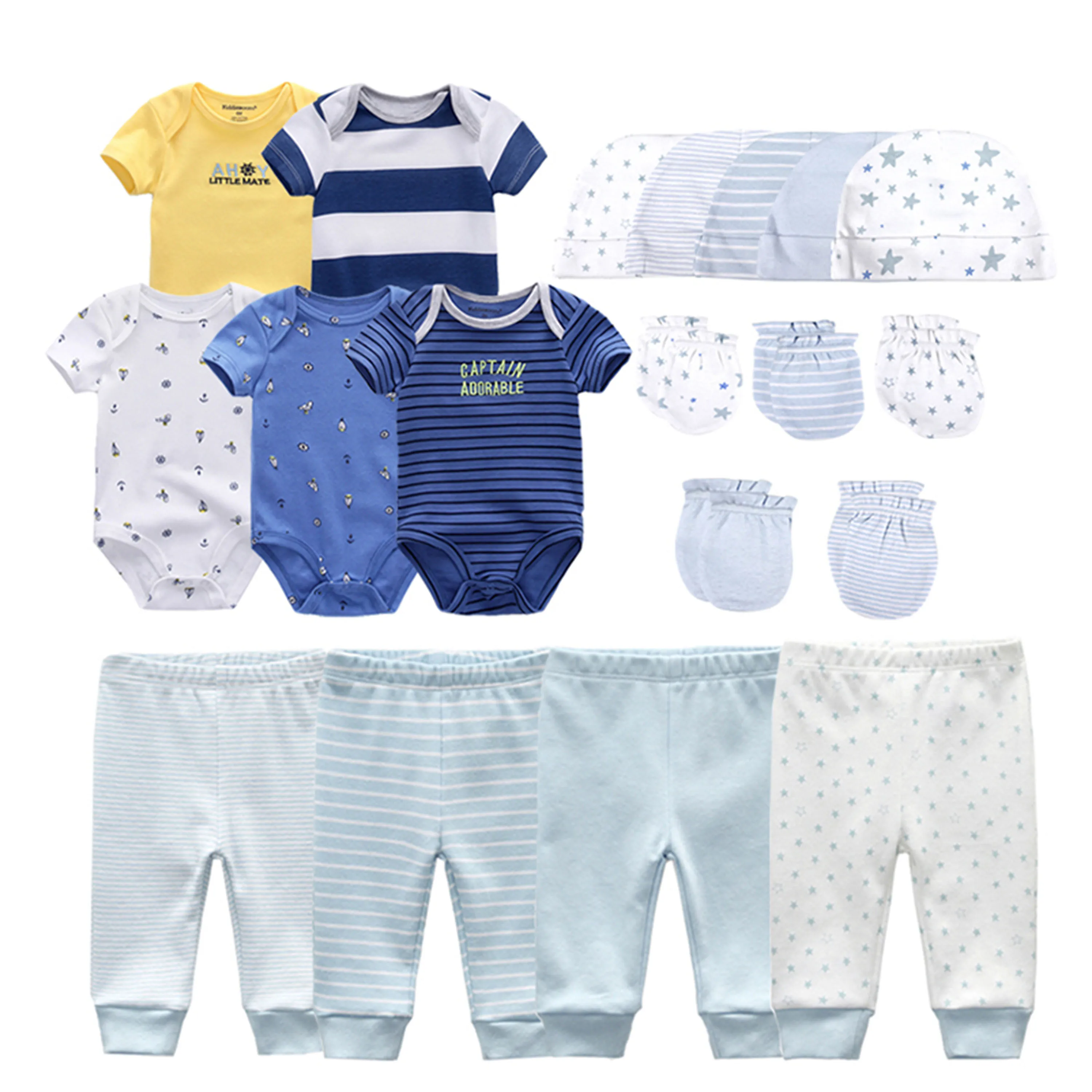 Kiddiezoom Baby Clothing Sets Newborn Boy Girl Infant Bodysuits+Pants+Hats+Gloves/Bibs Unisex  Clothes Bebes images - 6