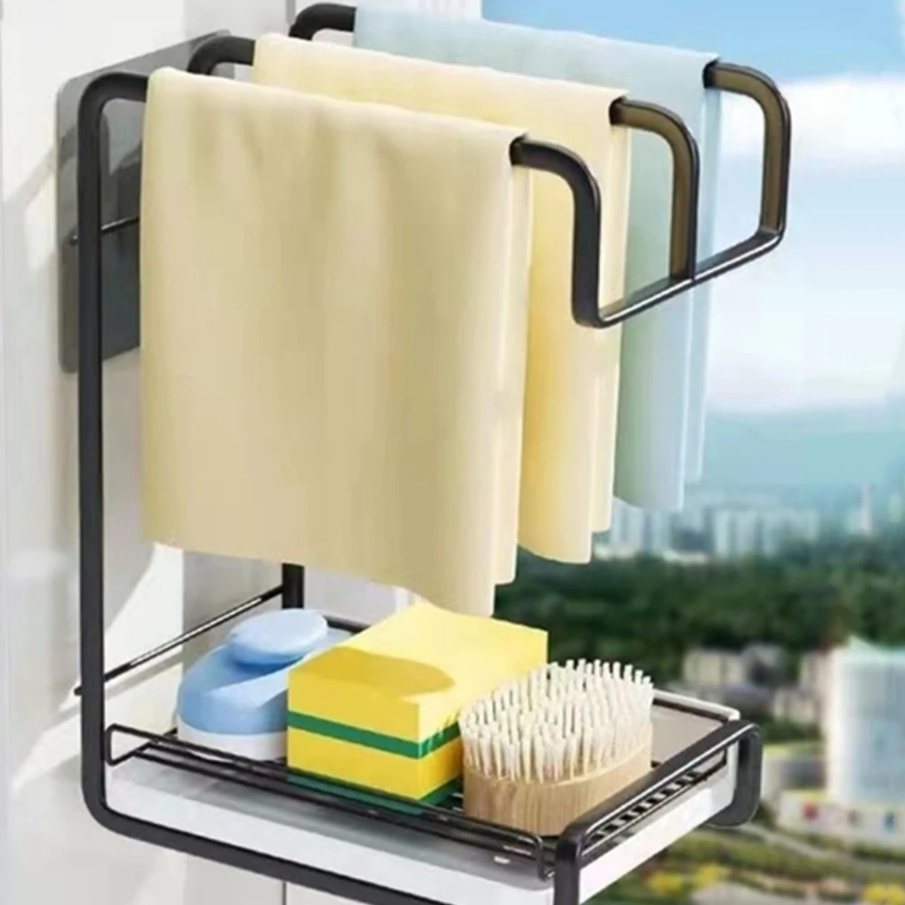 

Kitchen dishcloth rack punching-free shelf countertop wall-mounted sponge drain rack dish towel storage rack towel rack