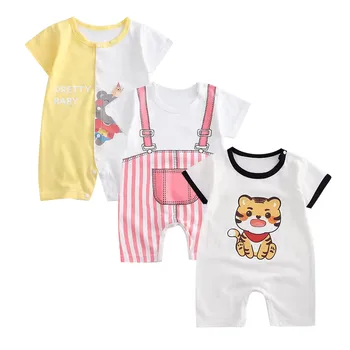 3 6 9 12 24 Months Infant Toddler Rompers Cotton Summer Baby Boys Thin Rompers Short Sleeve Newborn Cartoon Baby Girls Bodysuit 4
