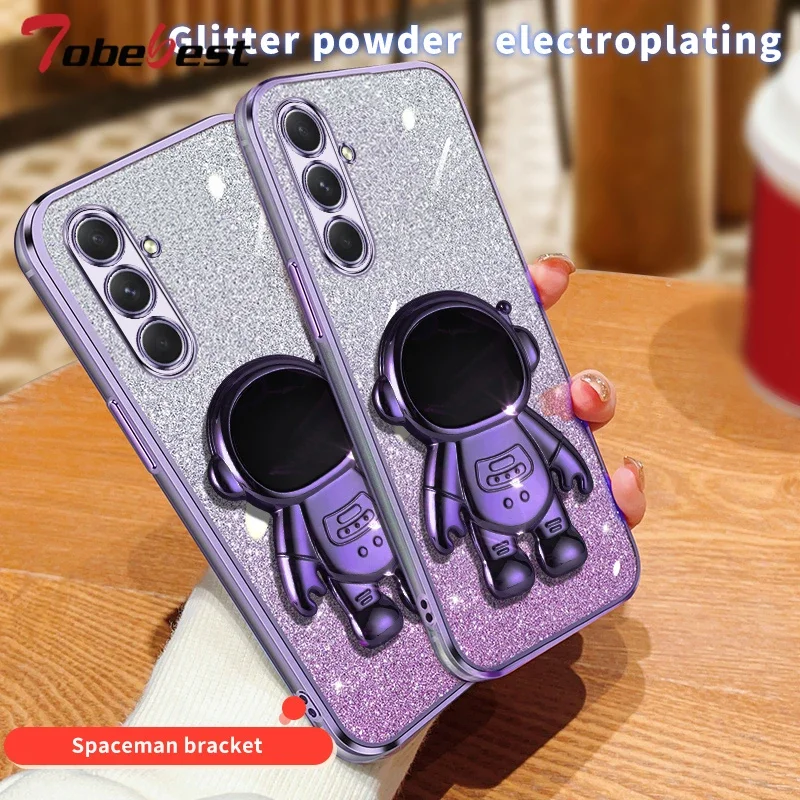 Glitter Astronaut Bracket Plating Phone Holder Case