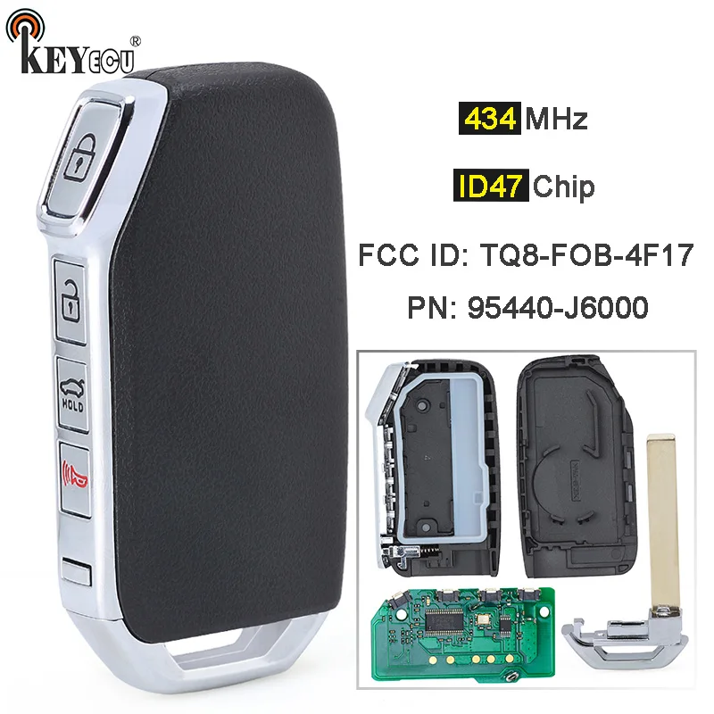 

KEYECU 434 МГц ID47 чип FCC ID: TQ8-FOB-4F17 PN: 95440-J6000 умный дистанционный ключ дистанционный брелок для KIA K900 2018 2019 2020