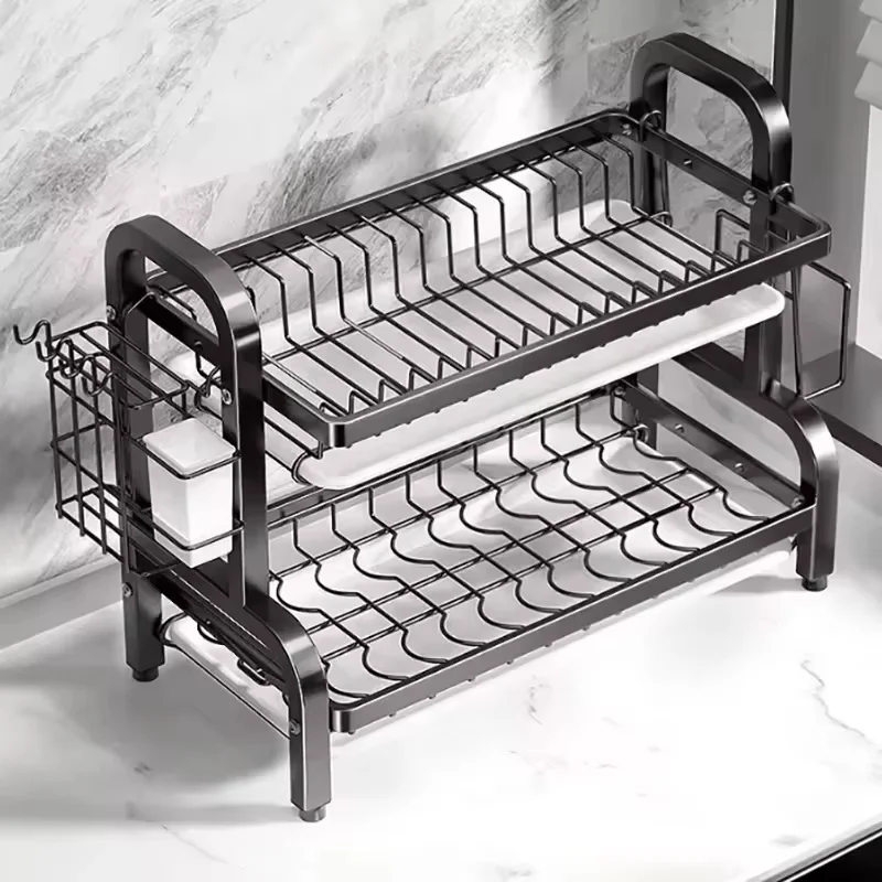 Dish Drying Rack 3-Tier Compact Kitchen Dish Rack Drainboard Set Large Rust-Proof Dish Drainer Holder Kitchen Racks 2