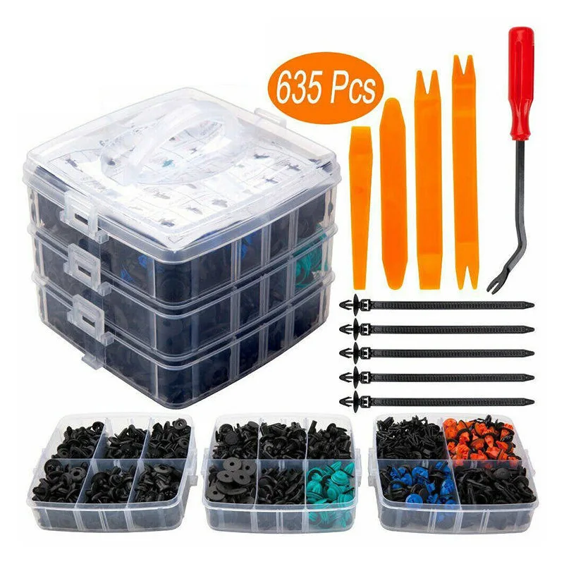 635pcs Car Snap Bumper Repair Fastener Tool Nylon Mixed Set for Car Door Trim Body Bumper Panel Auto Repair Parts