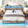 Bed Fram, King Size Floating Bed Frame with 2-Tier Storage Headboard, Metal Bed Frame with Charging Station & LED Lights 3