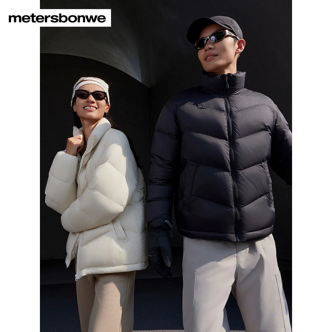 Metersbonwe-Men Women's Stand-up Collar Bread-shaped Jacket Puffer Solid Color Soft Comfort Down Jacket Commuter Daily Winter
