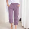 Women Cropped Pants Cotton Linen Baggy Trousers Drawstring Elastic Waist Pantalones Korean Fashion Solid Straight Pants штаны 4
