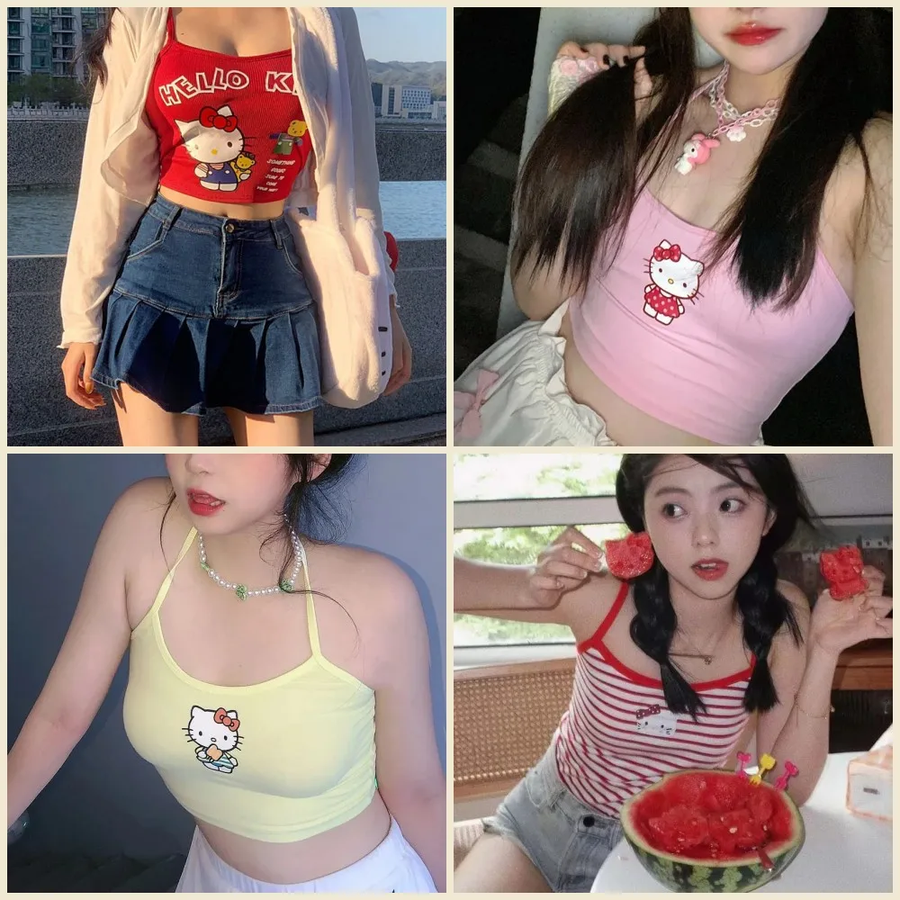 

Anime Sanrio Hello Kitty Y2K Vest Kawaii Sexy Tank Top Summer Camisole Print Sleeveless Crop Tops Girl Sling Tops Underwear