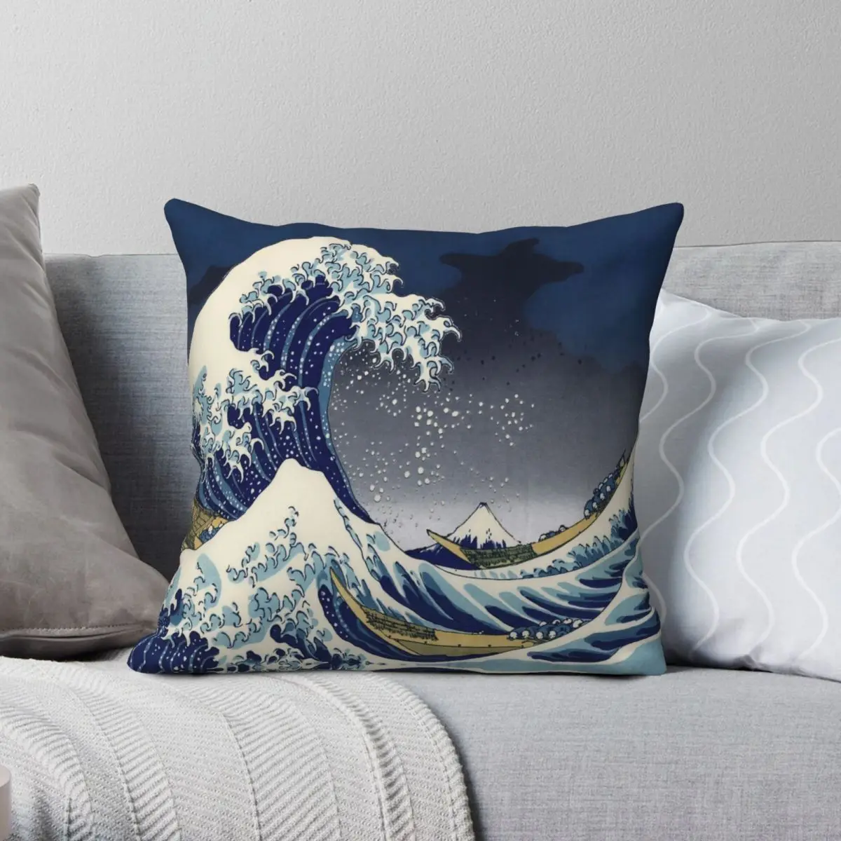 

Большая волна Kanagawa Ночная квадратная наволочка из полиэстера и льна, бархатная наволочка с принтом на молнии, Декоративная Подушка Чехол 18 дюймов